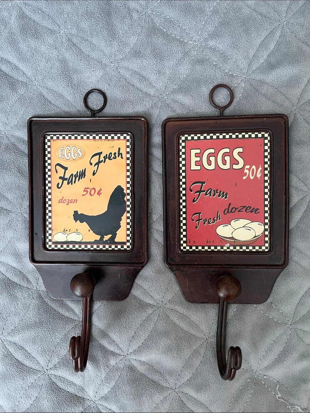Farm Fresh Egg Wall Hook Set - Brown with Red and Cream Panels